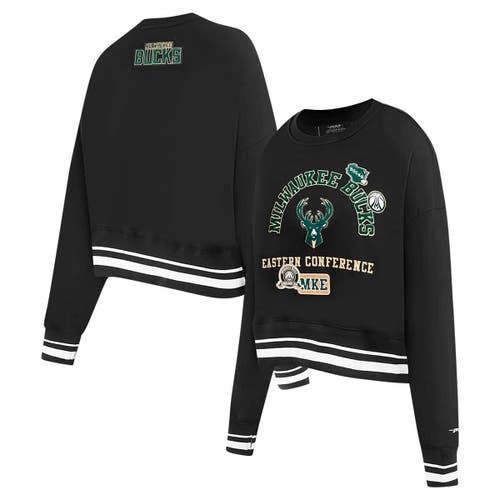 PRO STANDARD Women's Pro Standard Black Milwaukee Bucks Area Code Cropped Pullover Sweatshirt 
