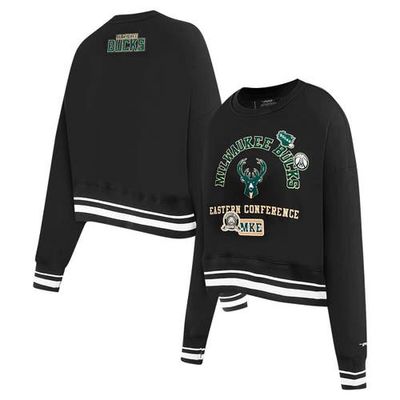 PRO STANDARD Women's Pro Standard Black Milwaukee Bucks Area Code Cropped Pullover Sweatshirt 