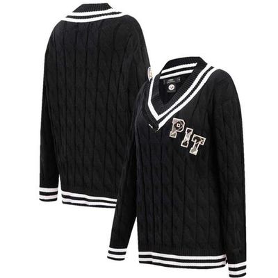 PRO STANDARD Women's Pro Standard Black Pittsburgh Steelers Prep V-Neck Pullover Sweater 
