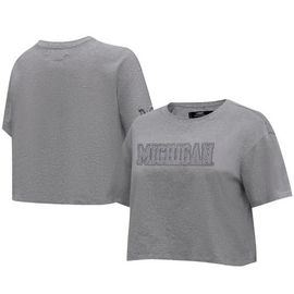 PRO STANDARD Women's Pro Standard Heather Charcoal Michigan Wolverines Tonal Neutral Boxy Cropped T-Shirt 