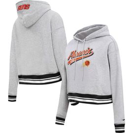 PRO STANDARD Women's Pro Standard Heather Gray Phoenix Suns Script Tail Cropped Pullover Hoodie 
