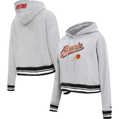 PRO STANDARD Women's Pro Standard Heather Gray Phoenix Suns Script Tail Cropped Pullover Hoodie 