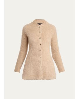 Proenza Schouler Aniza Fuzzy Mohair-Blend Crewneck Cardigan