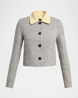 Proenza Schouler Gaelle Contrast-Collar Tweed Single-Breasted Jacket