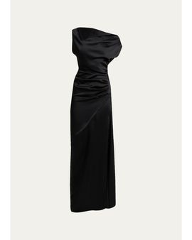 Proenza Schouler Isaline Draped Satin Off-The-Shoulder Column Maxi Dress