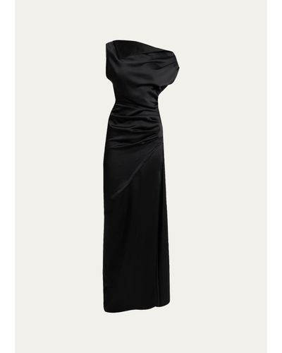 Proenza Schouler Isaline Draped Satin Off-The-Shoulder Column Maxi Dress