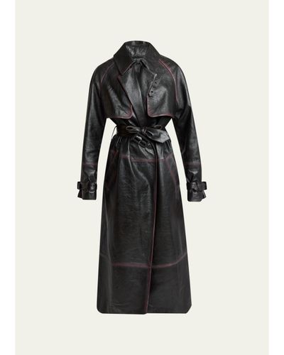 Proenza Schouler Kasia Burnished Leather Belted Long Trench Coat