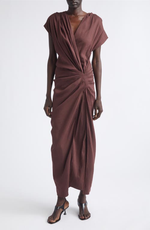 stretchy linen blend dress Linen-Blend Fray-Edges Midi Dress