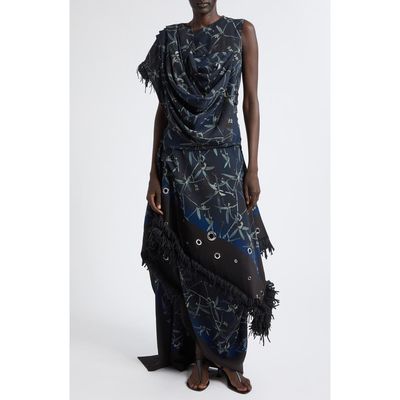 Proenza Schouler Proenza Schouler Bodine Asymmetric Fringe Cowl Neck Dress