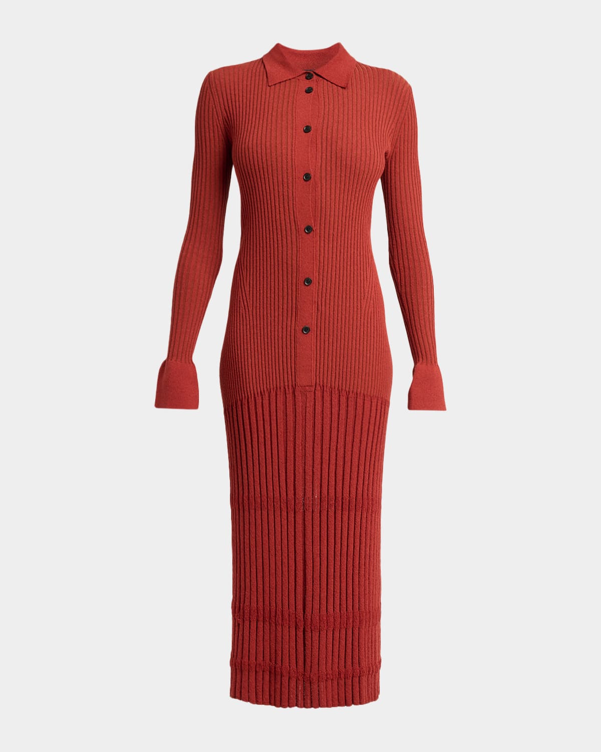 Proenza Schouler Rosario Wool Rib Drop-Waist Button-Front Midi Dress