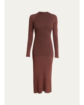 Proenza Schouler Roux Long-Sleeve Silk-Blend Rib Midi Dress