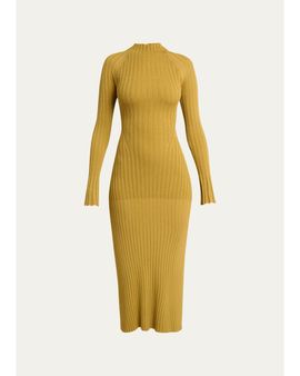 Proenza Schouler Roux Mock-Neck Long-Sleeve Rib Midi Dress