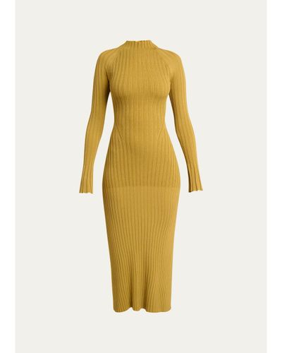 Proenza Schouler Roux Mock-Neck Long-Sleeve Rib Midi Dress