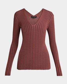 Proenza Schouler Roux V-Neck Silk-Blend Rib Long-Sleeve Top