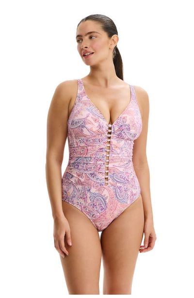 Profile by Gottex Profile by Gottex Boho Bloom D-Cup V-Neck Gold Beaded One Piece