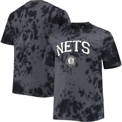 PROFILE PROFILE Men's Black Brooklyn Nets Big & Tall Marble Dye Tonal Performance T-Shirt 