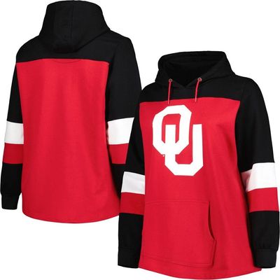 PROFILE PROFILE Women's Crimson Oklahoma Sooners Plus Size Color-Block Pullover Hoodie 