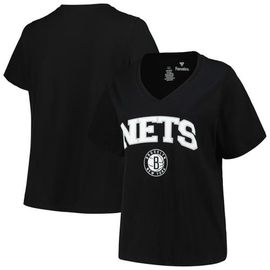 PROFILE Women's Profile Black Brooklyn Nets Plus Size Arch Over Logo V-Neck T-Shirt 