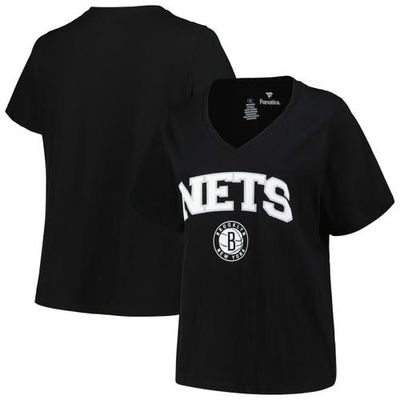 PROFILE Women's Profile Black Brooklyn Nets Plus Size Arch Over Logo V-Neck T-Shirt 