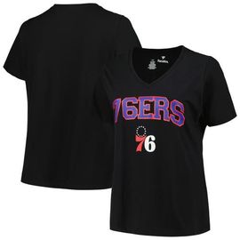 PROFILE Women's Profile Black Philadelphia 76ers Plus Size Arch Over Logo V-Neck T-Shirt 