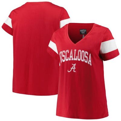 PROFILE Women's Profile Heather Crimson Alabama Crimson Tide Plus Size Arched City Sleeve Stripe V-Neck T-Shirt 