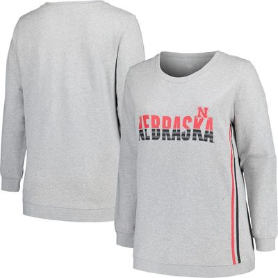 PROFILE Women's Profile Heather Gray Nebraska Huskers Plus Size Side Stripe Pullover Sweatshirt 