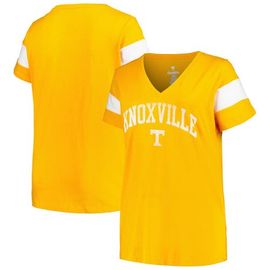 PROFILE Women's Profile Heather Tennessee Orange Tennessee Volunteers Plus Size Arched City Sleeve Stripe V-Neck T-Shirt 