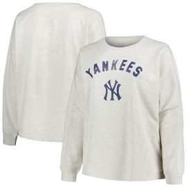 PROFILE Women's Profile Oatmeal New York Yankees Plus Size French Terry Pullover Sweatshirt 
