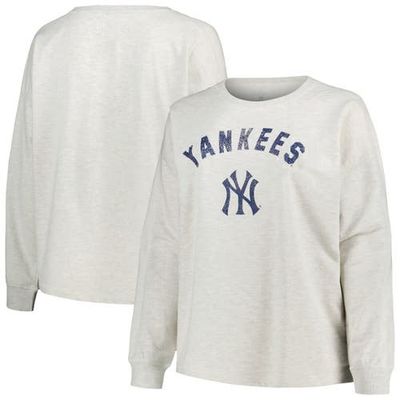 PROFILE Women's Profile Oatmeal New York Yankees Plus Size French Terry Pullover Sweatshirt 