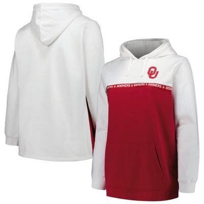 PROFILE Women's Profile White/Crimson Oklahoma Sooners Plus Size Taping Pullover Hoodie 