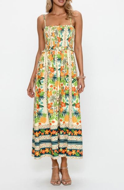 PS by Cupshe PS by Cupshe Tropical Print Smocked Midi Dress