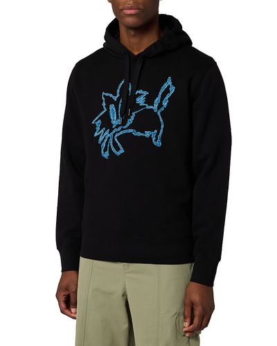 Ps Paul Smith Ps Paul Smith Stitch Cat Cotton Drawstring Hoodie