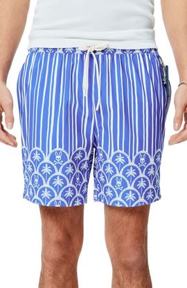 Psycho Bunny Psycho Bunny Brad Palm Tree & Bunny Print 6-Inch Swim Trunks