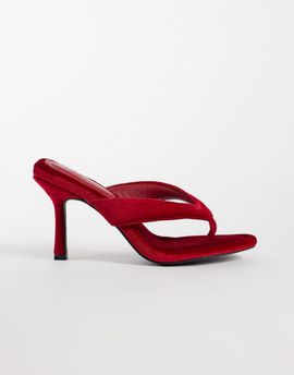 Public Desire Public Desire Alma heeled toe post sandals in hot pink velvet-RED