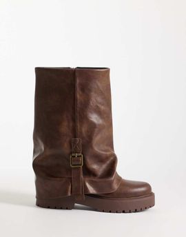 Public Desire Public Desire Benjamin foldover mid ankle boots in brown