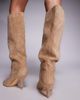 Public Desire Public Desire Bordeaux ruched heeled knee boots in sand faux suede-Brown - 2