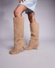 Public Desire Public Desire Bordeaux ruched heeled knee boots in sand faux suede-Brown - 3