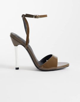 Public Desire Public Desire Brooklyn heeled sandals in taupe patent-Neutral