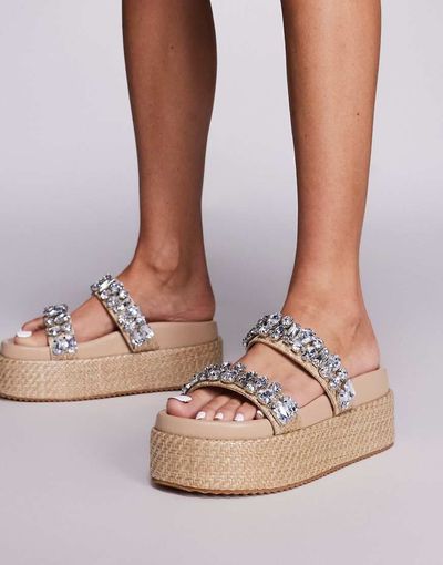 Public Desire Public Desire Duchess Update raffia sandals with embellished straps-Neutral