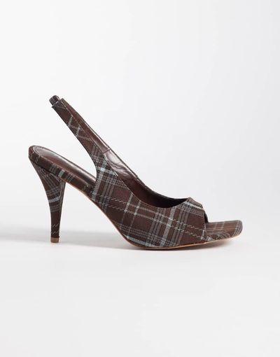 Public Desire Public Desire Eclipse heeled slingback sandals in brown plaid