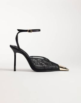 Public Desire Public Desire Edie heeled pumps with gold-tone toe caps in black lace