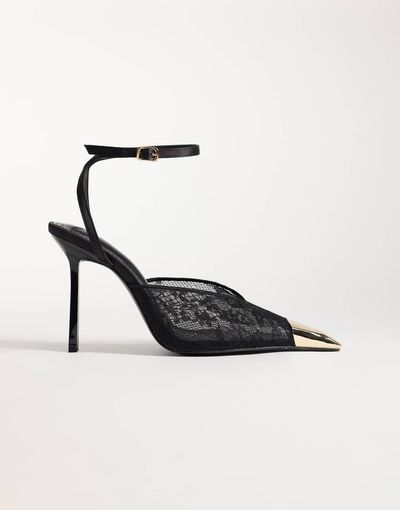 Public Desire Public Desire Edie heeled pumps with gold-tone toe caps in black lace