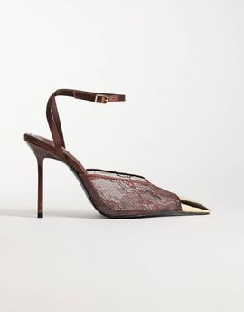Public Desire Public Desire Edie heeled pumps with gold-tone toe caps in brown lace