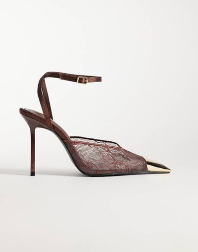 Public Desire Public Desire Edie heeled pumps with gold-tone toe caps in brown lace