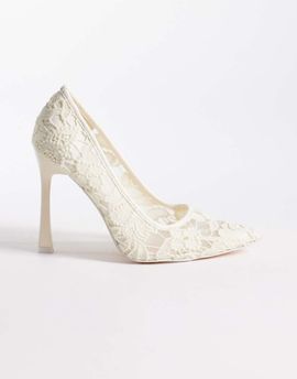 Public Desire Public Desire Elderflower heeled pumps in ivory lace-White