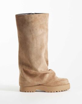 Public Desire Public Desire Emery foldover knee boots in tan suedette-Brown