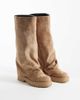 Public Desire Public Desire Emery foldover knee boots in tan suedette-Brown - 2