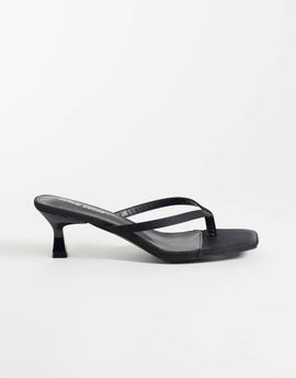 Public Desire Public Desire Everlast kitten heel toe thong sandals in black satin