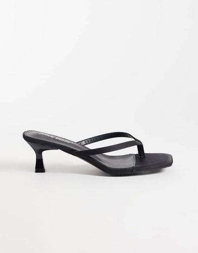 Public Desire Public Desire Everlast kitten heel toe thong sandals in black satin
