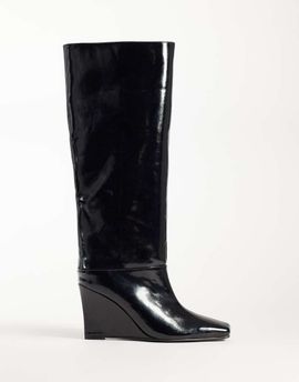 Public Desire Public Desire Helena wedge heel pull on boots with chisel toe in black